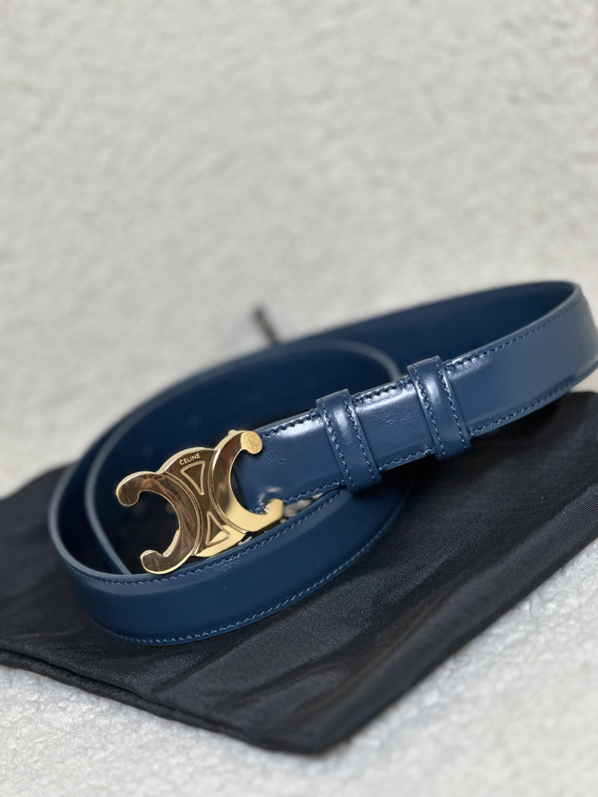 Celine Medium Triomphe Belt In Smooth Calfskin Blue 1